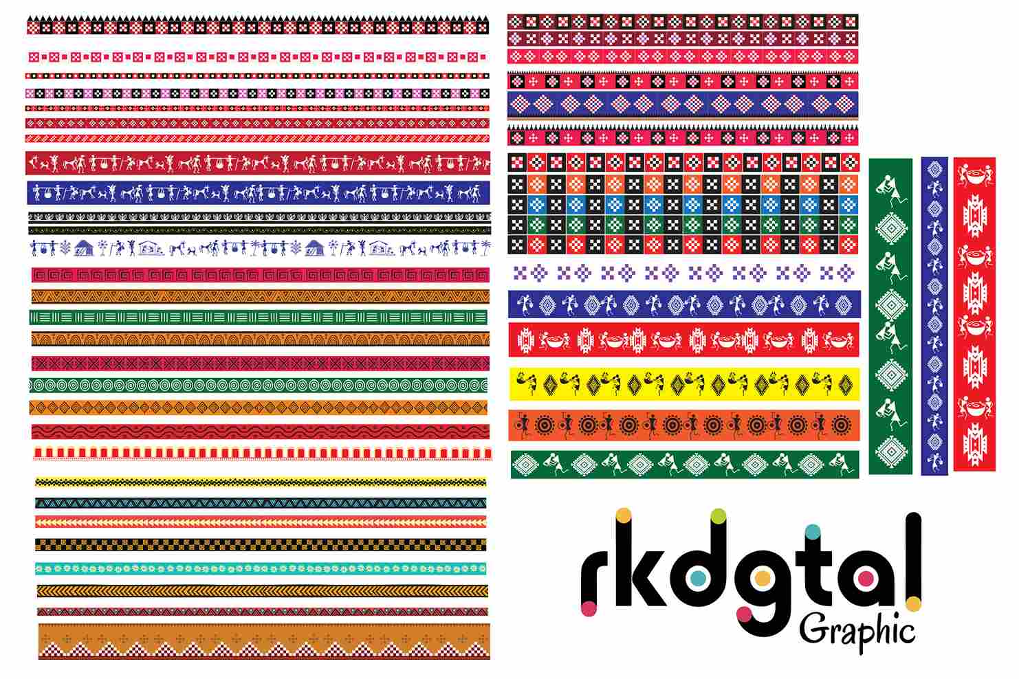 Samalpuri tribal border design elements vector pack for Photoshop, Illustrator, CorelDRAW, and EPS.