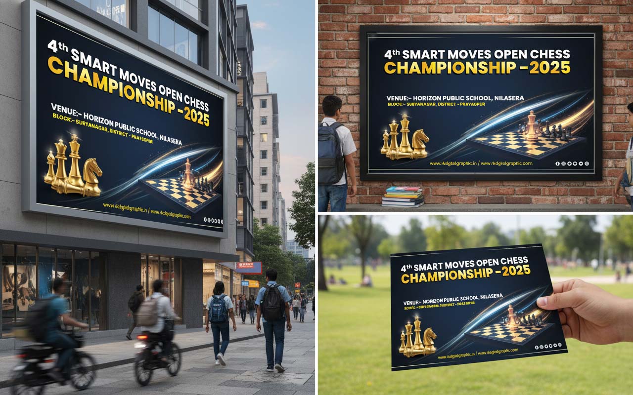 Editable chess tournament banner PSD for Photoshop